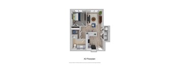 Floorplan shows a bedroom with a bathroom and a living room.
